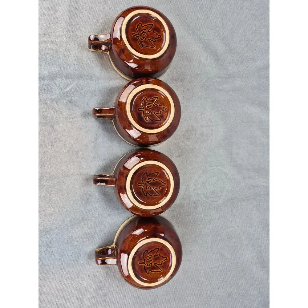 Monmouth Western Stoneware Brown Drip Pottery Soup Chili Bowl Mugs Set of 4 VTG